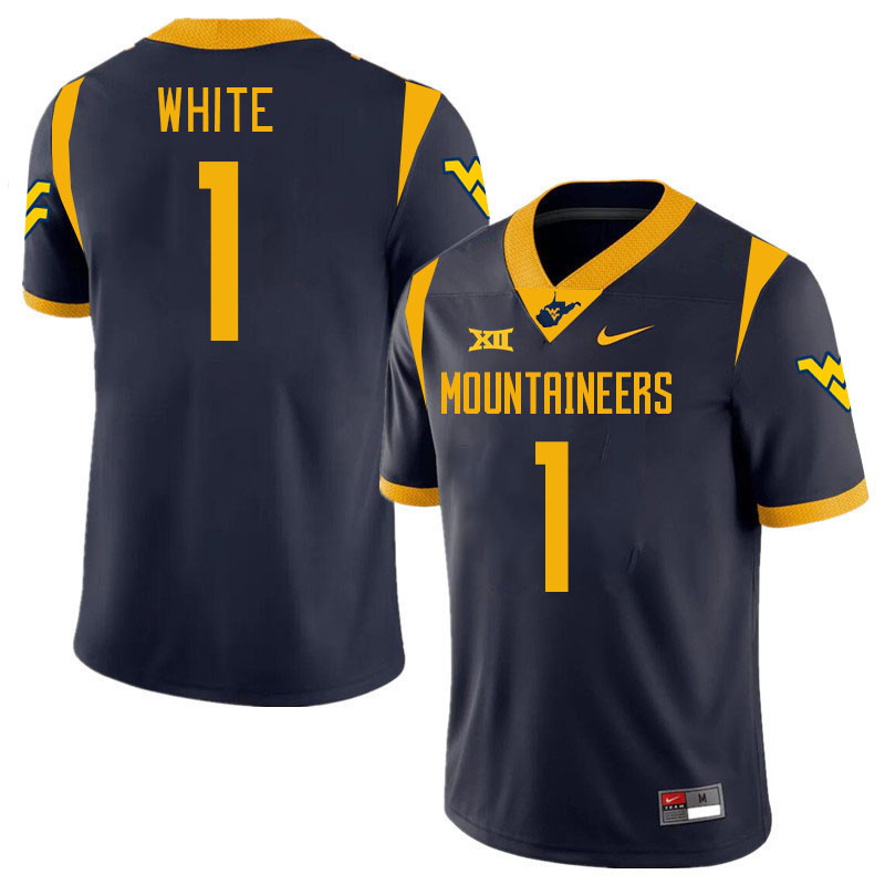 Men #1 Jahiem White West Virginia Mountaineers College 2024 New Uniforms Football Jerseys Stitched S